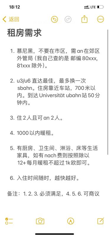 慕尼黑郊区求租可住 2 人且可 an 2 人房源